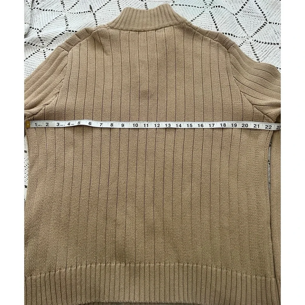 100% Cotton Vintage GAP Tan Ribbed Half Zip‎ Sweater Mens L Warm 1/4 Zip Neutral
